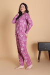 Zivame Knit Poly Pyjama Set - Red Violet — thumbnail 3